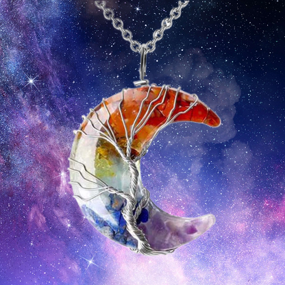 Collar luna de 7 chakras rodeado por el árbol de la vida +segunda unidad gratis y un e-book de regalo