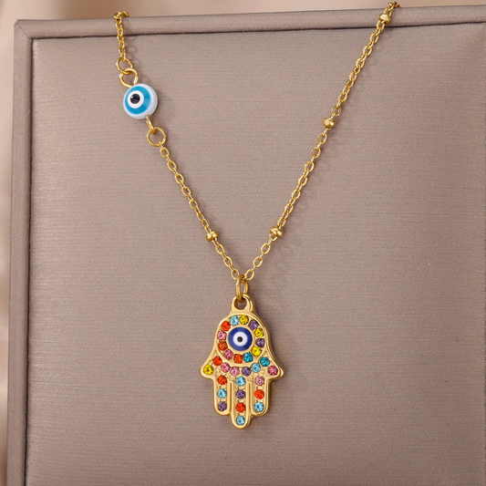 Collar mano de Hamsa y ojo turco