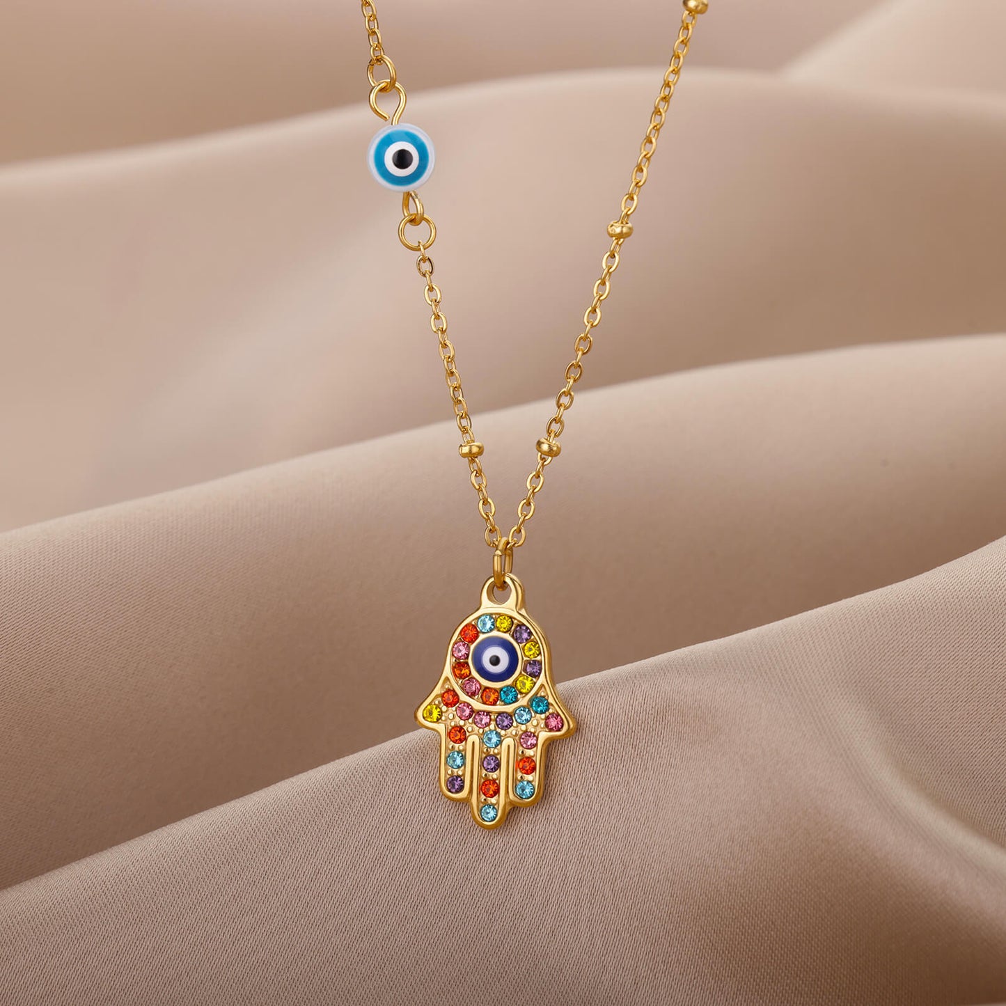 Collar mano de Hamsa y ojo turco